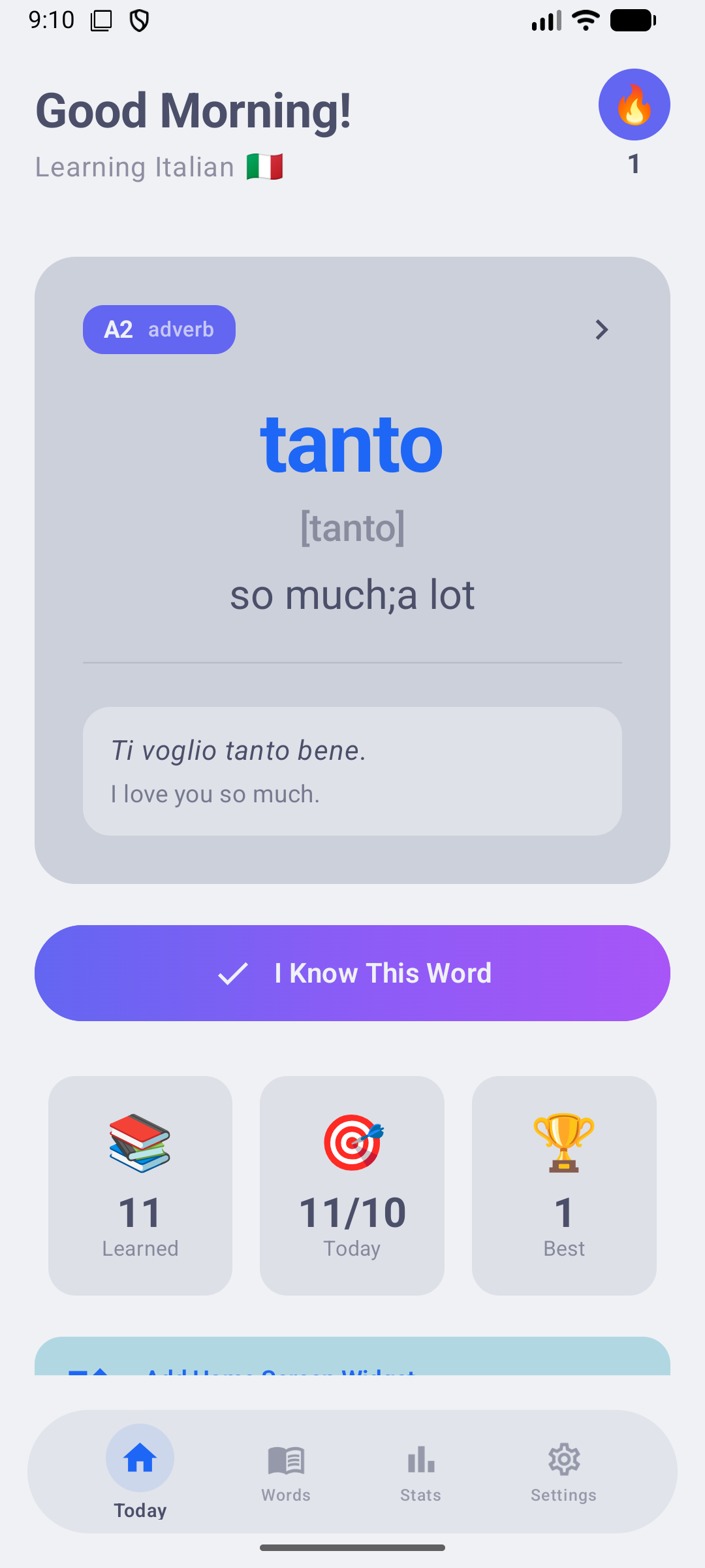LinguistWidget Android Home Screen