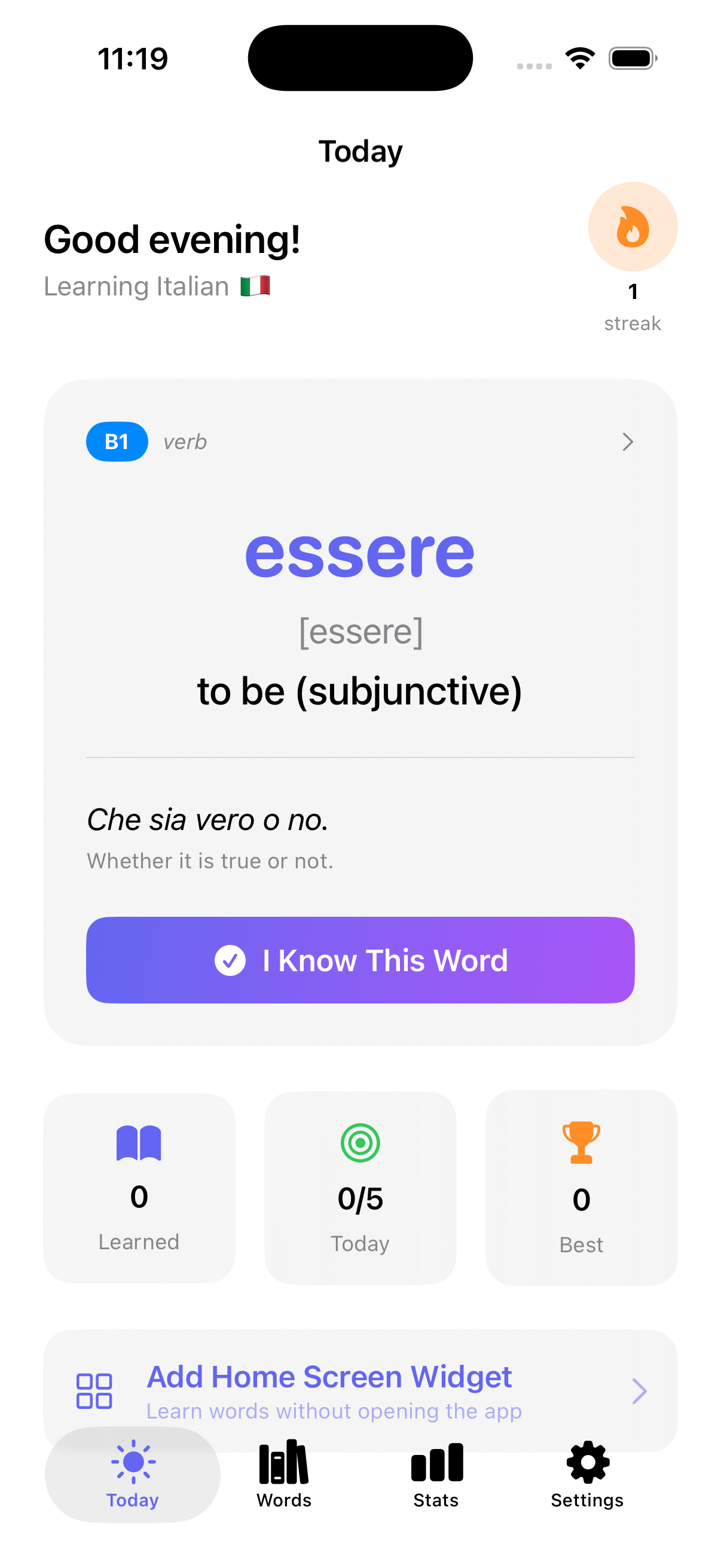 LinguistWidget iOS Home Screen