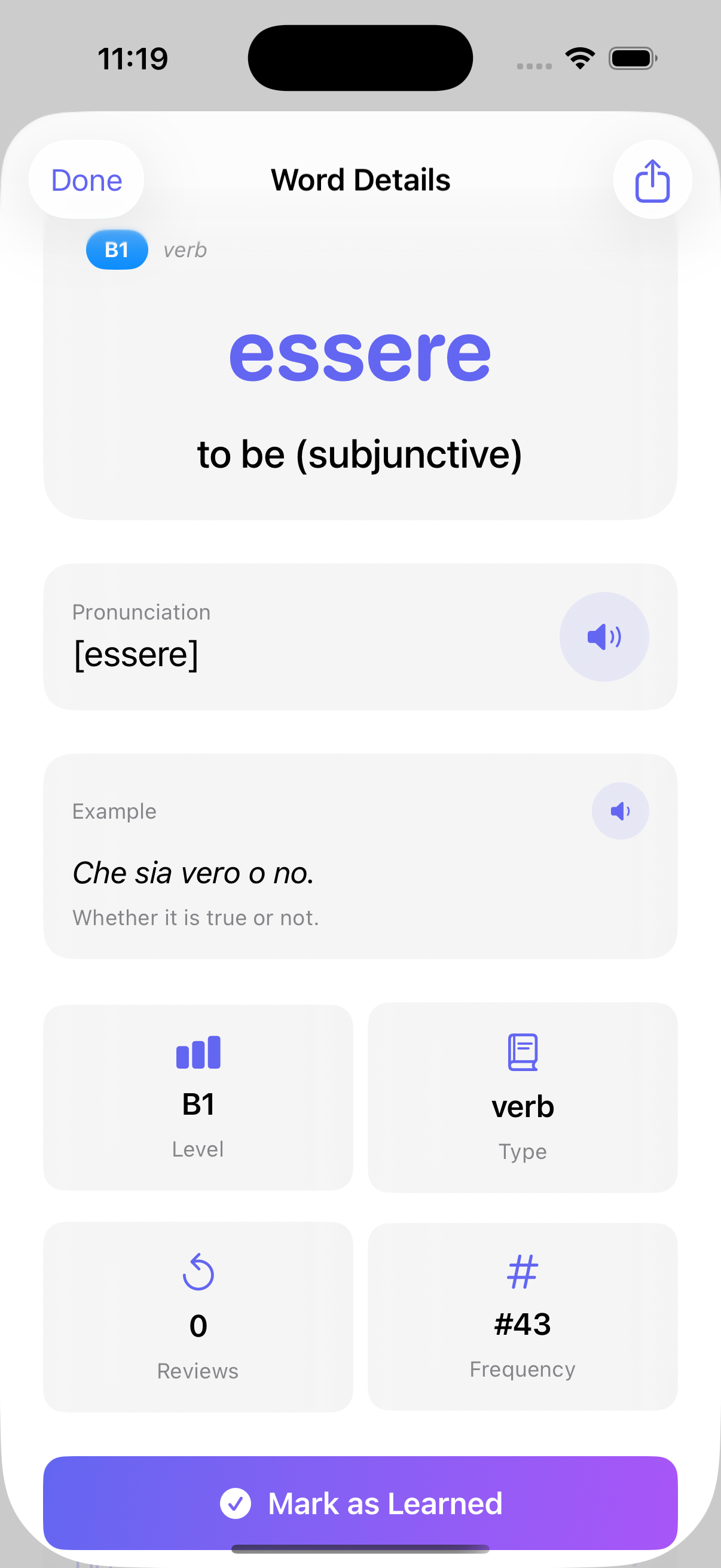 LinguistWidget iOS - Word Detail